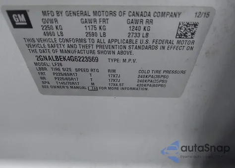 2016 Chevrolet Equinox Ls from USA, damaged, VIN 2GNALBEK4G6223569